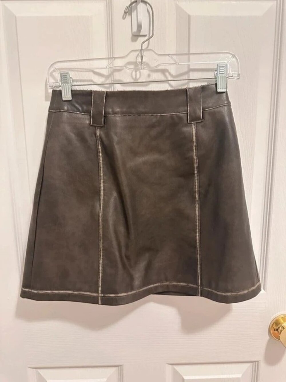 Dark Brown Leather Mini Skirt – S